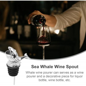 Sea Whale Wine Pourer, Zinc Alloy Silver Wine Spout, Aerator for Red and White Wine, Home Bar Accessory, Smooth Pouring, Enhances Flavor and Aroma