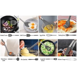 Seido 15-Piece Silicone Kitchen Utensil Set with Stainless Steel Handles, Heat-Resistant Cooking Tools