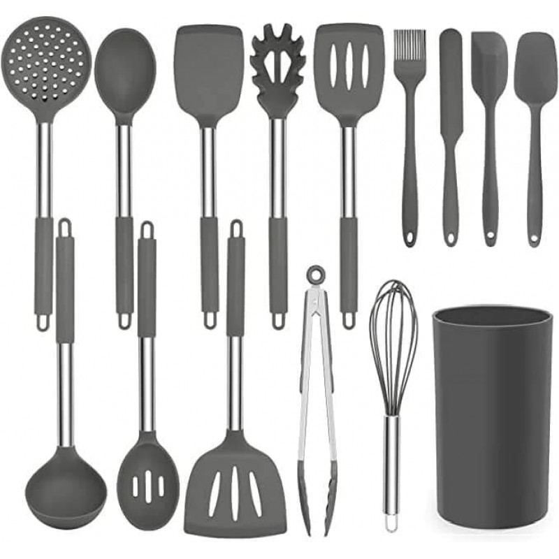 Seido 15-Piece Silicone Kitchen Utensil Set with Stainless Steel Handles, Heat-Resistant Cooking Tools