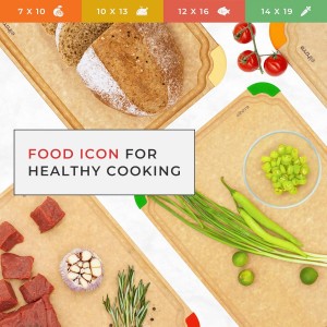 Elihome Premium Series Color Code Wood Fiber Dishwasher Safe Cutting board for Kitchen, Food Icon, Juice Grooves, Non-Porous, Non-slip Feet,Made in USA, X-Large 19 x 14 x 1/4