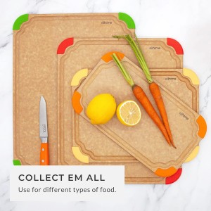 Elihome Premium Series Color Code Wood Fiber Dishwasher Safe Cutting board for Kitchen, Food Icon, Juice Grooves, Non-Porous, Non-slip Feet,Made in USA, X-Large 19 x 14 x 1/4