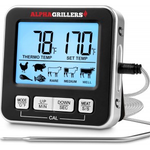 Alpha Grillers Instant Read Meat Thermometer for Cooking Grill and BBQ Griddle with Professional Digital Thermometer for Cooking