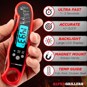 Alpha Grillers Instant Read Meat Thermometer for Cooking Grill and BBQ Griddle with Professional Digital Thermometer for Cooking
