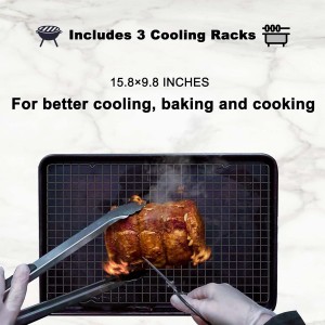 15.8”×9.8” Cooling Rack, 3P Stainless Steel Baking Rack, Oven Safe Cooling Racks for Cooking and Baking, Black Roasting Rack & Wire Rack & Cookie Cooling Rack for Roasting, Grilling, Drying