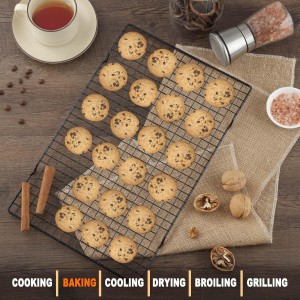15.8”×9.8” Cooling Rack, 3P Stainless Steel Baking Rack, Oven Safe Cooling Racks for Cooking and Baking, Black Roasting Rack & Wire Rack & Cookie Cooling Rack for Roasting, Grilling, Drying