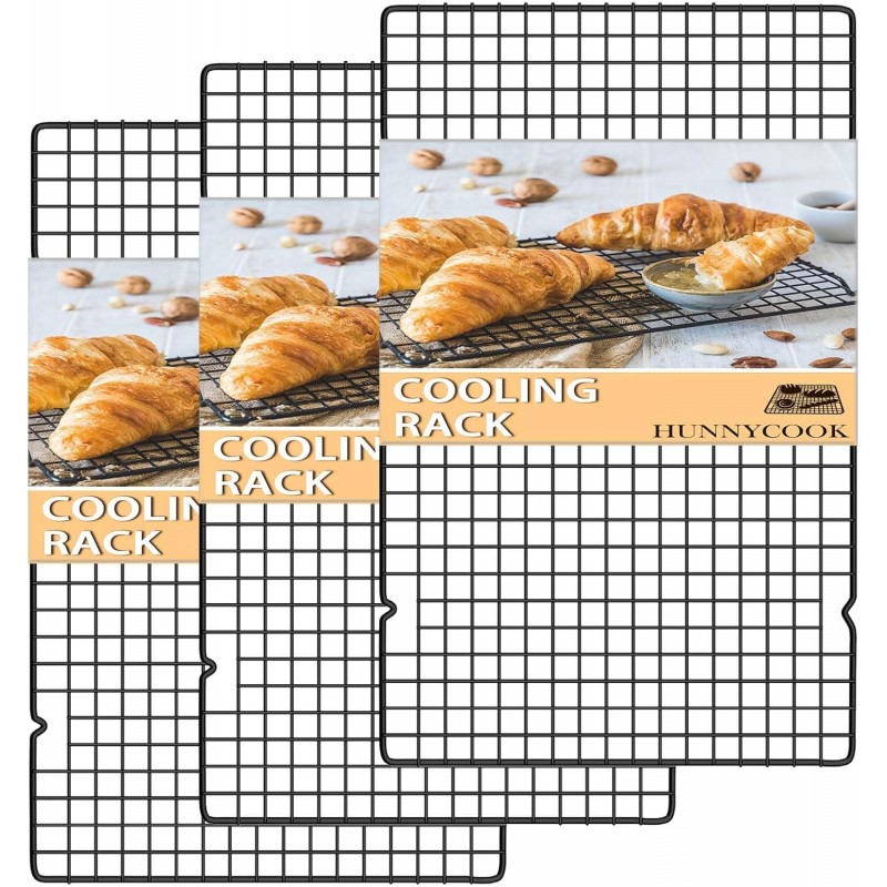15.8”×9.8” Cooling Rack, 3P Stainless Steel Baking Rack, Oven Safe Cooling Racks for Cooking and Baking, Black Roasting Rack & Wire Rack & Cookie Cooling Rack for Roasting, Grilling, Drying