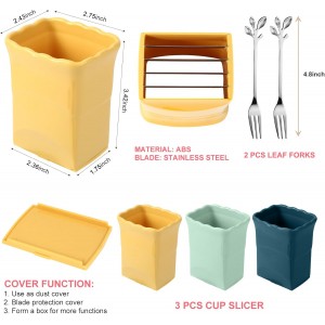 5 Pack, 3 Pcs Cup Slicers with 2 Pcs Stainless Steel leaf Forks Strawberry Slicer Banana Fruit Cutter Egg Slicer Multifunctional Soft Fruit and Vegetable Slice Fresh Platter Making