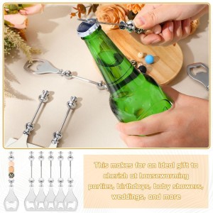 6 Pcs Beadable Beer Opener Reusable Bottle Opener Decorative for Bartenders DIY for Summer Birthday Wedding Christmas Party Favor (Silver)