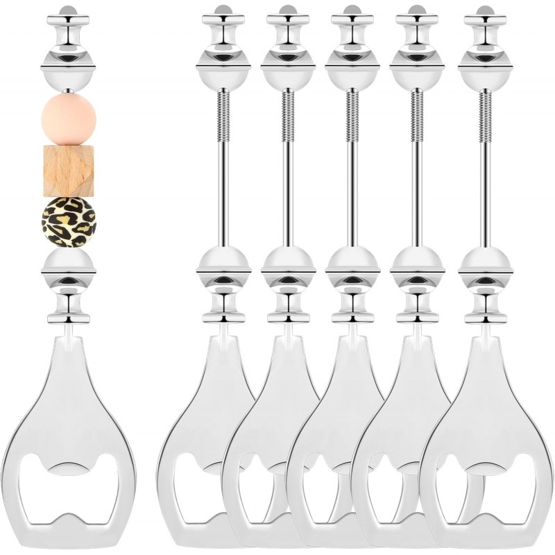 6 Pcs Beadable Beer Opener Reusable Bottle Opener Decorative for Bartenders DIY for Summer Birthday Wedding Christmas Party Favor (Silver)