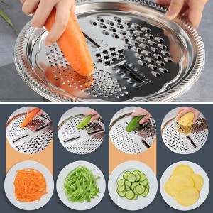 Germany Multifunctional Stainless Steel Basin, Multifunction Stainless Steel Basin with Grater 3 in 1 Vegetable Cutter for Kitchen, Vegetable Slicer Grater Strainer and Drain Basket (10.2 inch)