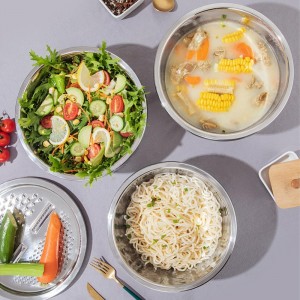 Germany Multifunctional Stainless Steel Basin, Multifunction Stainless Steel Basin with Grater 3 in 1 Vegetable Cutter for Kitchen, Vegetable Slicer Grater Strainer and Drain Basket (11.8 inch)