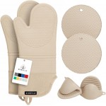 Rorecay Oven Mitts and Pot Holders Sets 6pcs, Extra Long Kitchen Silicone Oven Gloves High Heat Resistant 500 Degrees Non-Slip Potholders Hot Pads for Baking Cooking, Milkshake