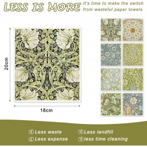 8 Packs Vintage Floral Swedish Dishcloths Blue Green Flower Kitchen Dish Towel Reusable Washable Cotton Kitchen Towels for Home Party Cleaning Housewarming, 7 x 8 Inch