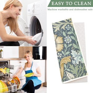 8 Packs Vintage Floral Swedish Dishcloths Blue Green Flower Kitchen Dish Towel Reusable Washable Cotton Kitchen Towels for Home Party Cleaning Housewarming, 7 x 8 Inch