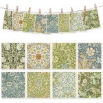 8 Packs Vintage Floral Swedish Dishcloths Blue Green Flower Kitchen Dish Towel Reusable Washable Cotton Kitchen Towels for Home Party Cleaning Housewarming, 7 x 8 Inch
