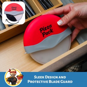 Pizza Pack® Precision Cutter - Ergonomic, Stainless Steel, Safety Blade Guard, Dishwasher Safe
