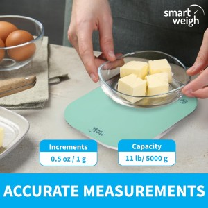 Smart Weigh Mint Green Digital Kitchen Scale for Cooking, Weight Loss, Calorie Tracking, Baking, Food Portion Control, and Meal Prep - Accurate Measurements in Grams and Ounces