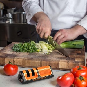 Orange Ninja Mini Knife Sharpener - Coarse & Fine Blade Sharpener, Sharpening System- Knife Sharpeners for Kitchen Knives, Pocket Kitchen Knives Sharpeners with Bottle Opener & Fridge Attachment