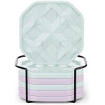 UMIRRO Silicone Cup Coasters for Drinks with Tailored Holder, Coffee Table Centerpiece, Modern Home Bar or Aesthetic Kitchen Essentials, House Decor Gifts, Set of 6, Mint and Lavender