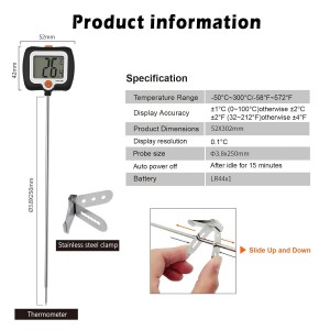 10 Inch Long Digital Candy Thermometer with Pot Clip,Deep Fry Thermometer,Rotating Display, Best Instant Read Food Meat Thermometer for Candy Making or Deep Frying