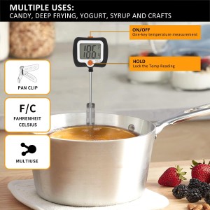 10 Inch Long Digital Candy Thermometer with Pot Clip,Deep Fry Thermometer,Rotating Display, Best Instant Read Food Meat Thermometer for Candy Making or Deep Frying