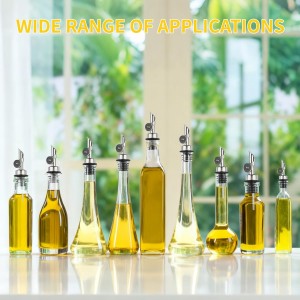 QPIX DIGITAL Liquor Bottle Pourers Auto Flip Olive Oil Spouts Weighted Stainless Steel Alcohol Dispenser Liquor Pour Spouts for Bottles Olive Oil Pourer with Funnel & Brush Pack of 4 Silver