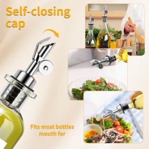 QPIX DIGITAL Liquor Bottle Pourers Auto Flip Olive Oil Spouts Weighted Stainless Steel Alcohol Dispenser Liquor Pour Spouts for Bottles Olive Oil Pourer with Funnel & Brush Pack of 4 Silver