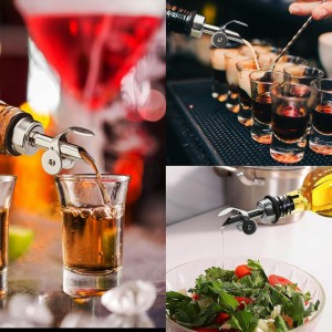 QPIX DIGITAL Liquor Bottle Pourers Auto Flip Olive Oil Spouts Weighted Stainless Steel Alcohol Dispenser Liquor Pour Spouts for Bottles Olive Oil Pourer with Funnel & Brush Pack of 4 Silver