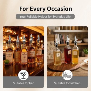QPIX DIGITAL Liquor Bottle Pourers Auto Flip Olive Oil Spouts Weighted Stainless Steel Alcohol Dispenser Liquor Pour Spouts for Bottles Olive Oil Pourer with Funnel & Brush Pack of 4 Silver