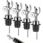 QPIX DIGITAL Liquor Bottle Pourers Auto Flip Olive Oil Spouts Weighted Stainless Steel Alcohol Dispenser Liquor Pour Spouts for Bottles Olive Oil Pourer with Funnel & Brush Pack of 4 Silver