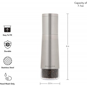KitchenAid Stainless Steel Filled Pepper Grinder, 8 Inch