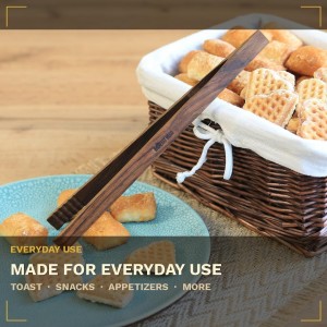 Walnut Wood Toaster Tongs Set of 4 – 10 Inch Kitchen Tongs for Toast, BBQ, Cooking & Serving | Premium Dark Hardwood | Stronger & More Durable Than Bamboo Tongs