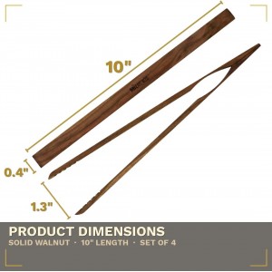 Walnut Wood Toaster Tongs Set of 4 – 10 Inch Kitchen Tongs for Toast, BBQ, Cooking & Serving | Premium Dark Hardwood | Stronger & More Durable Than Bamboo Tongs