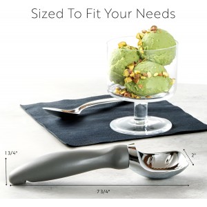 Restaurantware Comfy Grip 7.9 x 2 Inch Kitchen Ice Cream Scoop 1 Heavy-Duty Ice Cream Disher - Ergonomic PP Handle Dishwashable Gray Metal Ice Cream Spade With Lid Opener Notch Multi-Use