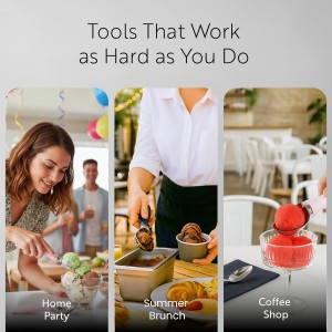 Restaurantware Comfy Grip 7.9 x 2 Inch Kitchen Ice Cream Scoop 1 Heavy-Duty Ice Cream Disher - Ergonomic PP Handle Dishwashable Gray Metal Ice Cream Spade With Lid Opener Notch Multi-Use