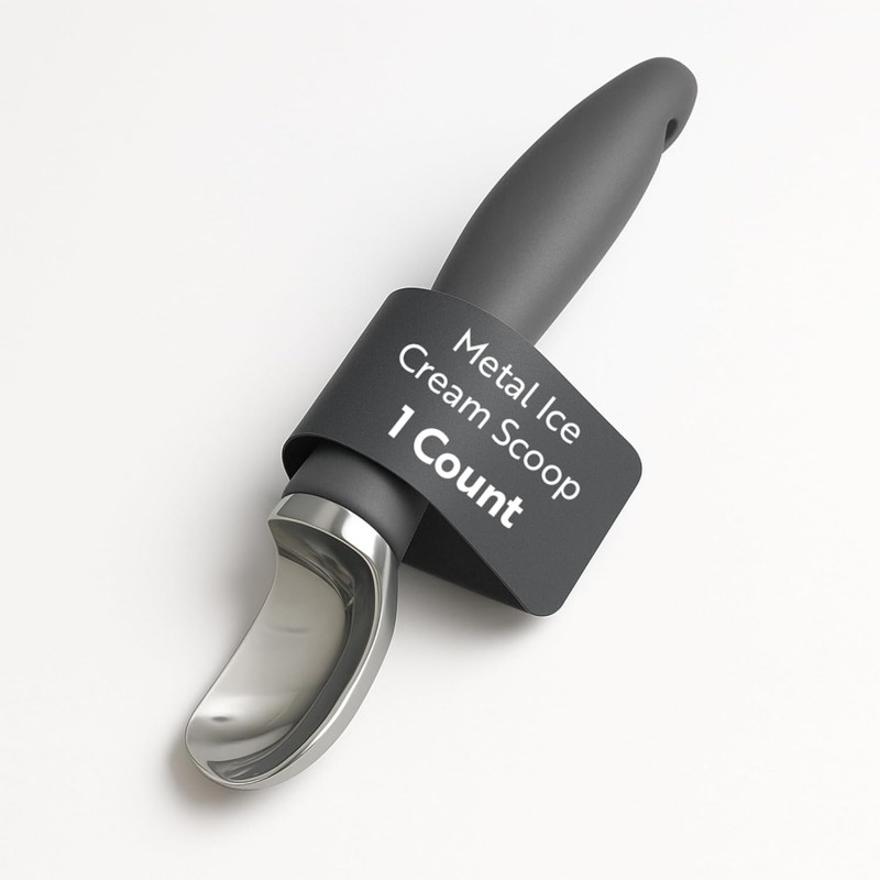 Restaurantware Comfy Grip 7.9 x 2 Inch Kitchen Ice Cream Scoop 1 Heavy-Duty Ice Cream Disher - Ergonomic PP Handle Dishwashable Gray Metal Ice Cream Spade With Lid Opener Notch Multi-Use
