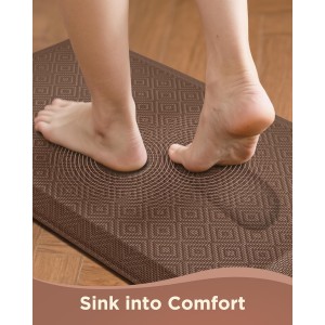 Ophanie Kitchen mats for Floor, 3/4 inch Thick, Kitchen Rugs, 20x39 Anti Fatigue Standing Cushioned Mat, Waterproof,Comfort Ergonomic mat for Office, Home, Sink, Brown Non-Slip Bottom