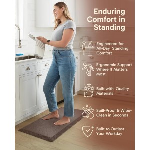 Ophanie Kitchen mats for Floor, 3/4 inch Thick, Kitchen Rugs, 20x39 Anti Fatigue Standing Cushioned Mat, Waterproof,Comfort Ergonomic mat for Office, Home, Sink, Brown Non-Slip Bottom