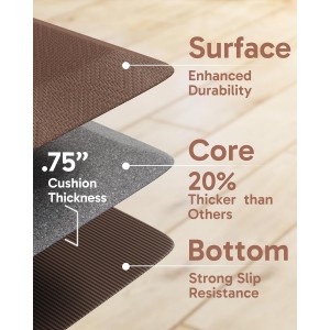 Ophanie Kitchen mats for Floor, 3/4 inch Thick, Kitchen Rugs, 20x39 Anti Fatigue Standing Cushioned Mat, Waterproof,Comfort Ergonomic mat for Office, Home, Sink, Brown Non-Slip Bottom