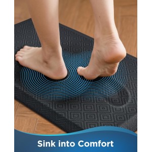 Ophanie Kitchen Mats for Floor, 3/4 inch Thick, 20x39 Anti Fatigue Cushioned Mat, Kitchen Rugs, Waterproof, Comfort Ergonomic Standing Mat for Office, Home, Sink, Black Non-Slip Ridged Bottom