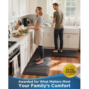 Ophanie Kitchen Mats for Floor, 3/4 inch Thick, 20x39 Anti Fatigue Cushioned Mat, Kitchen Rugs, Waterproof, Comfort Ergonomic Standing Mat for Office, Home, Sink, Black Non-Slip Ridged Bottom