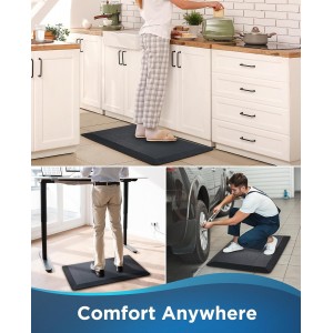 Ophanie Kitchen Mats for Floor, 3/4 inch Thick, 20x39 Anti Fatigue Cushioned Mat, Kitchen Rugs, Waterproof, Comfort Ergonomic Standing Mat for Office, Home, Sink, Black Non-Slip Ridged Bottom