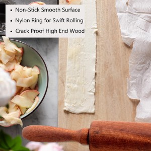 Classic Sapele Wooden Rolling Pin With Handles,Wood Baking Roller （17''L x 1.77