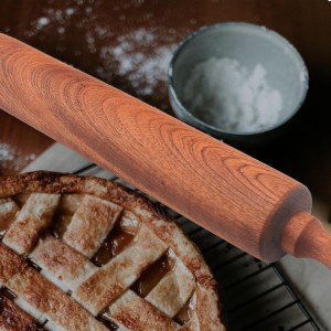 Classic Sapele Wooden Rolling Pin With Handles,Wood Baking Roller （17''L x 1.77