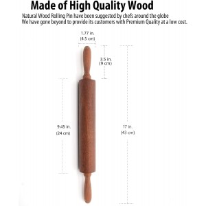Classic Sapele Wooden Rolling Pin With Handles,Wood Baking Roller （17''L x 1.77