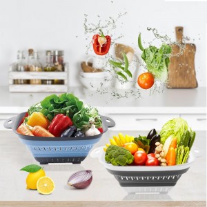 Collapsible Colander Set, Square Round Triangles Silicone Kitchen Strainer Perfect for Draining Pasta Vegetable fruit 2 PCS (10.8