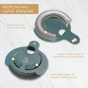 Hawthorne Strainer by Bull in China In Frosted Teal - Made In USA - High Density Spring Cocktail Strainer for Boston Shakers and Mixing Glasses for Bars & Bartenders