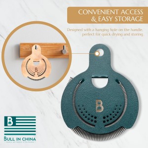 Hawthorne Strainer by Bull in China In Frosted Teal - Made In USA - High Density Spring Cocktail Strainer for Boston Shakers and Mixing Glasses for Bars & Bartenders