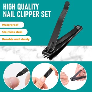 2PCS Nail Clippers Set, Heavy Duty Black Matte Stainless Steel nail Clipper with Nail File, Ultra Sharp Fingernail and Toenail Clipper Cutters,Clipper Tools for Men & Women