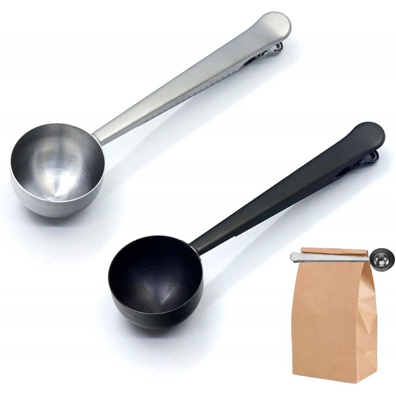 Coffee Scoop,Stainless Steel Coffee Scoop Clip,Coffee Spoon Measuring,for Ground Coffee and Beans,Set of 2(15ml/Black+30ml/Silver).